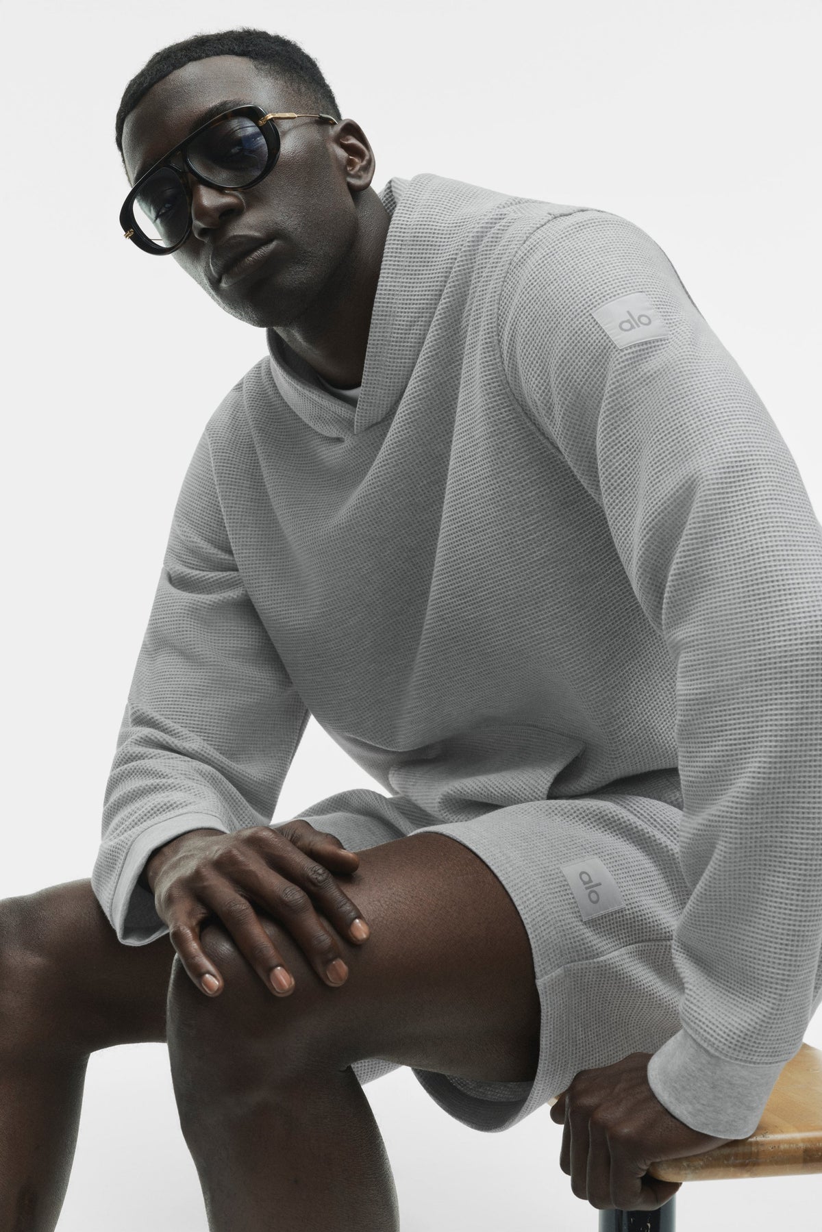 Sweat à capuche de détente gaufré - Gris chiné sport