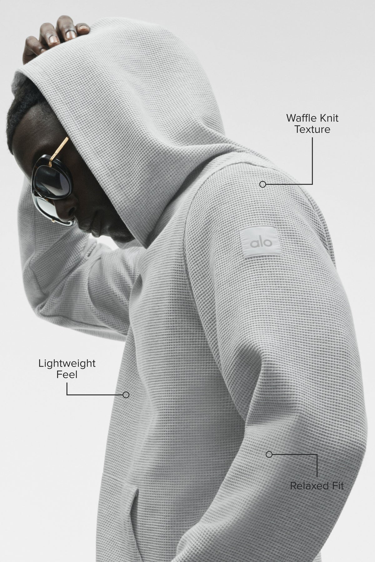 Sweat à capuche de détente gaufré - Gris chiné sport