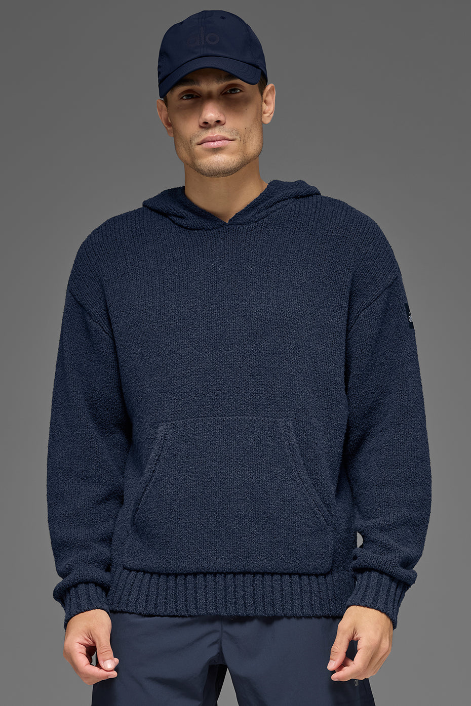 Sweat à capuche en maille texturée - Bleu marine
