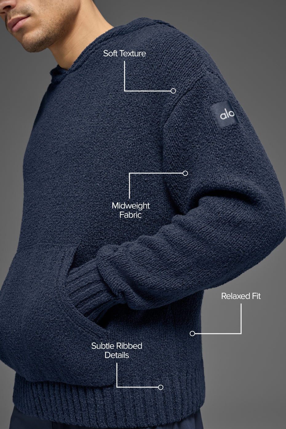 Sweat à capuche en maille texturée - Bleu marine