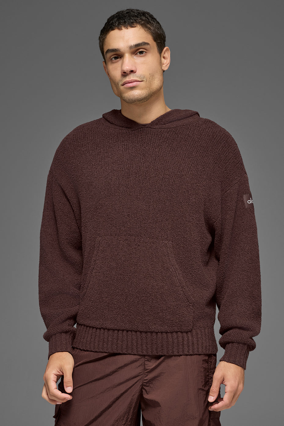 Sweat à capuche en maille texturée - Brun pierre
