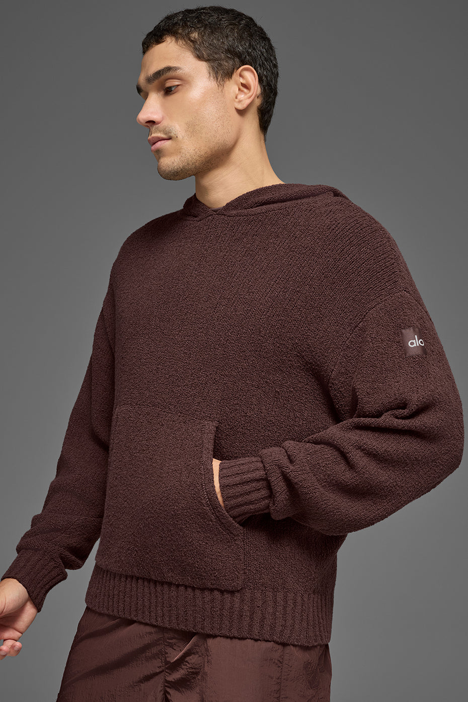 Sweat à capuche en maille texturée - Brun pierre