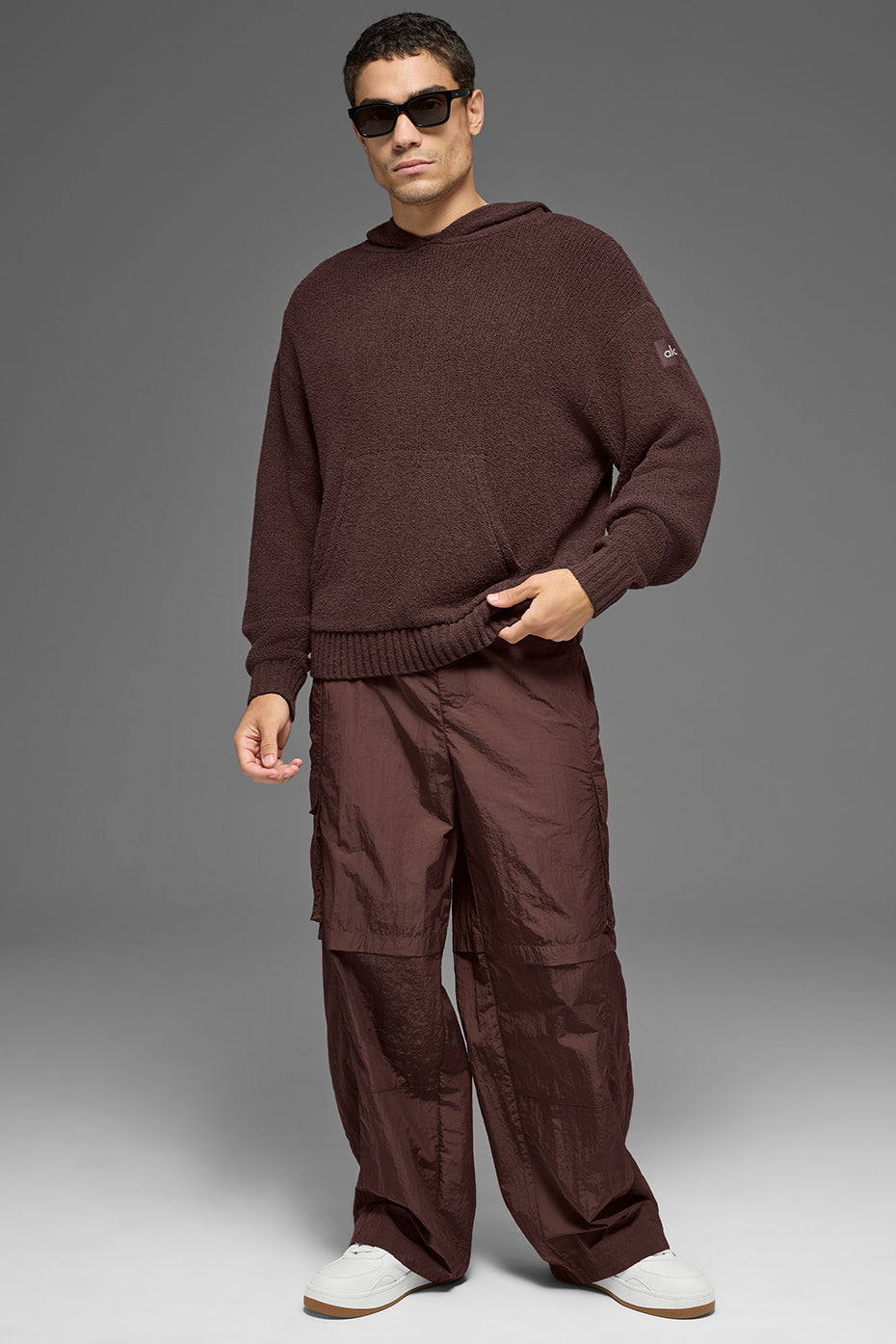 Sweat à capuche en maille texturée - Brun pierre