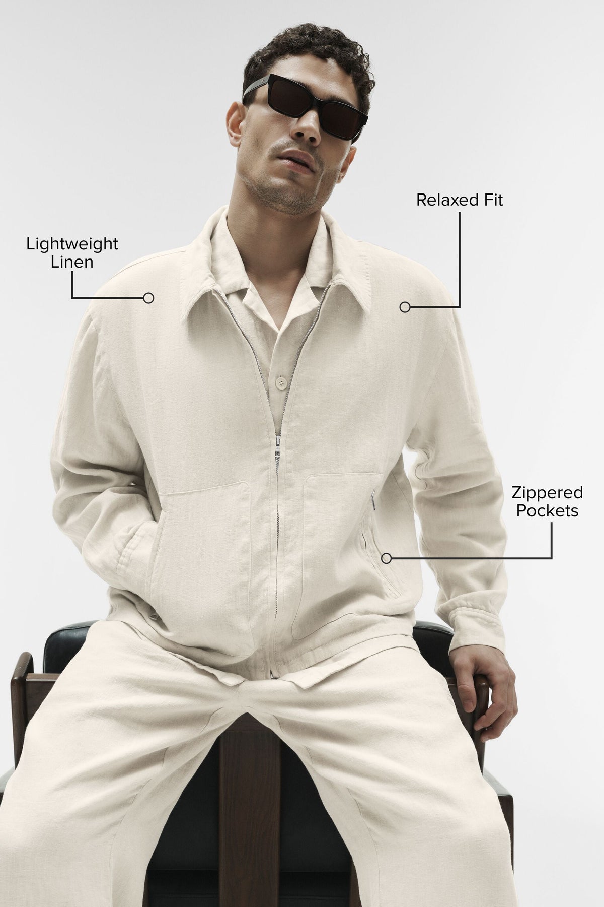 Veste entièrement zippée Linen Days - Écru