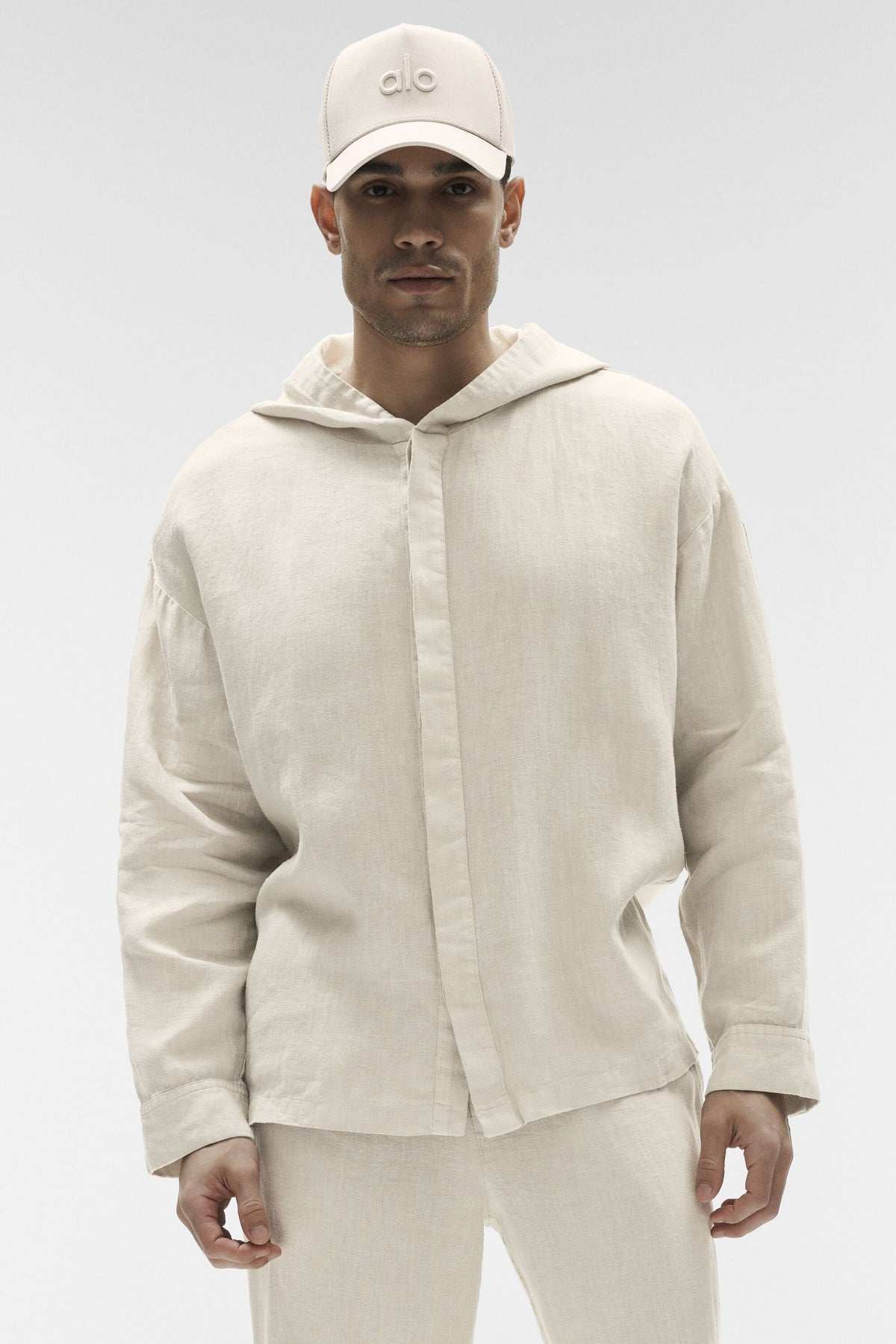 Sweat à capuche boutonné Linen Days - Écru