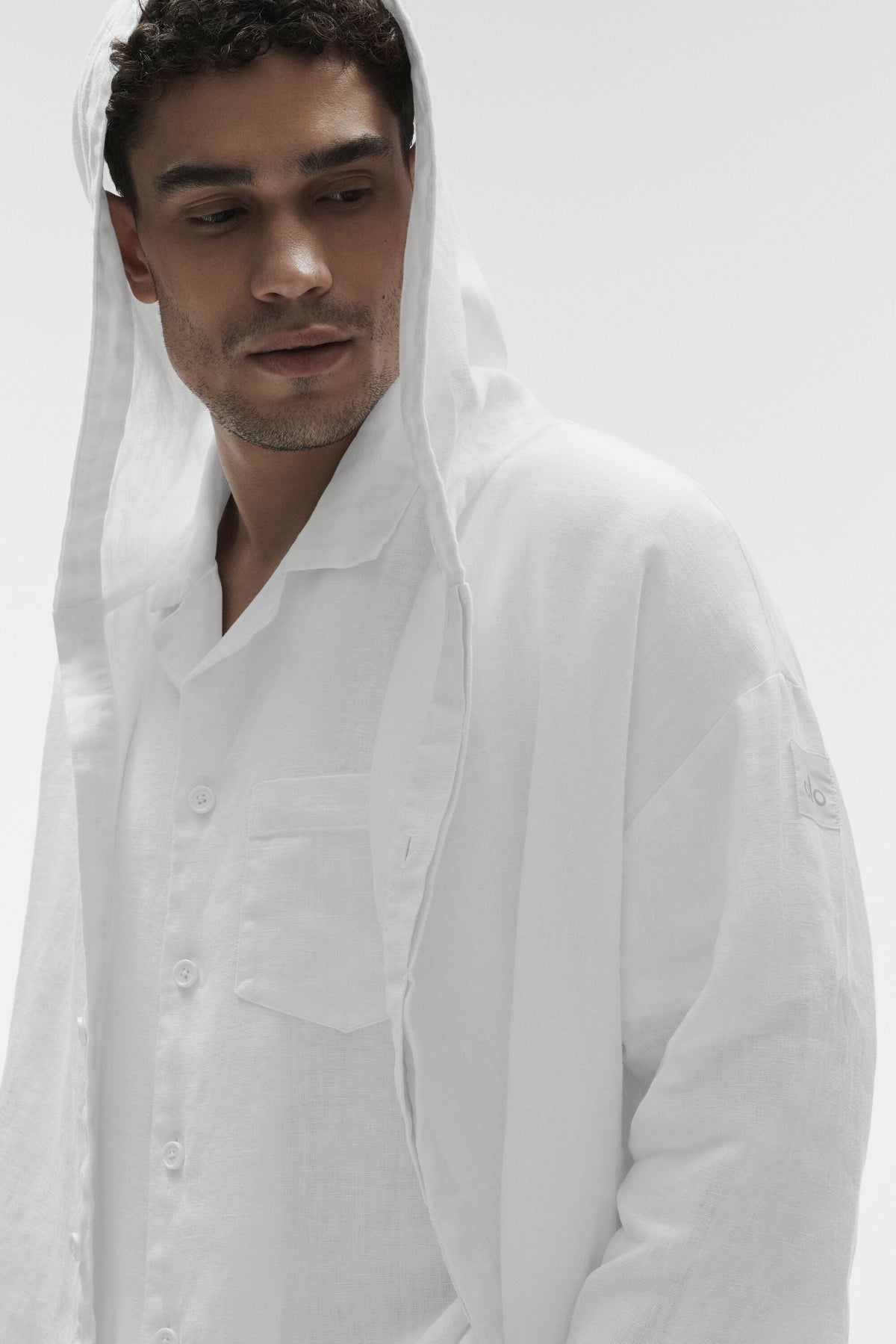 Sweat à capuche boutonné Linen Days - Blanc