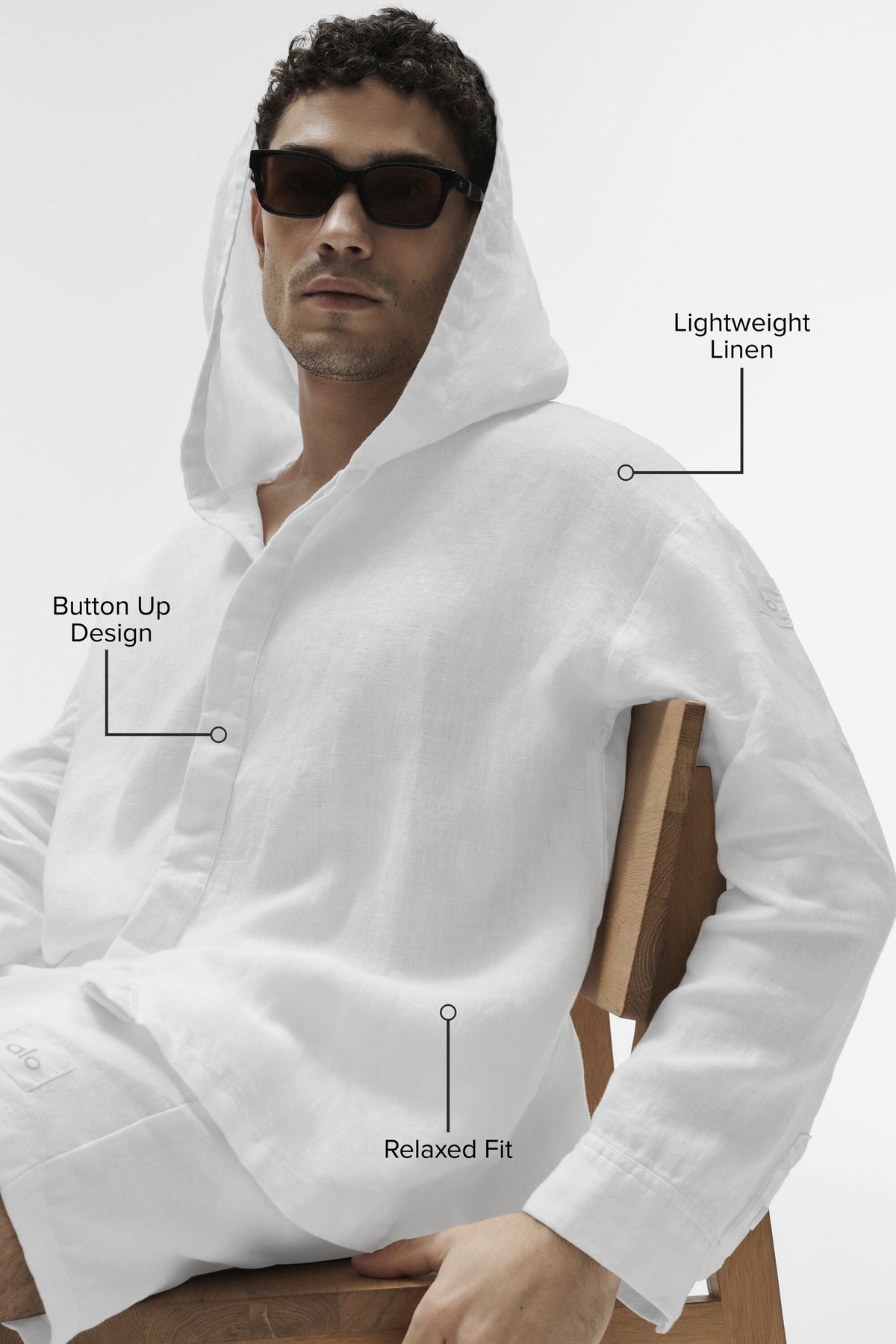 Sweat à capuche boutonné Linen Days - Blanc
