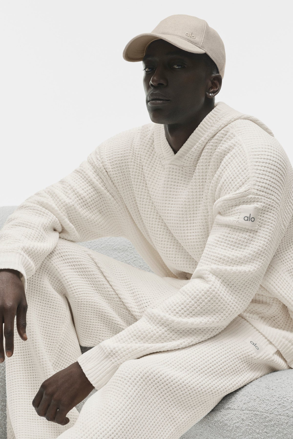 Sweat à capuche Edition en chenille gaufrée - Ivoire