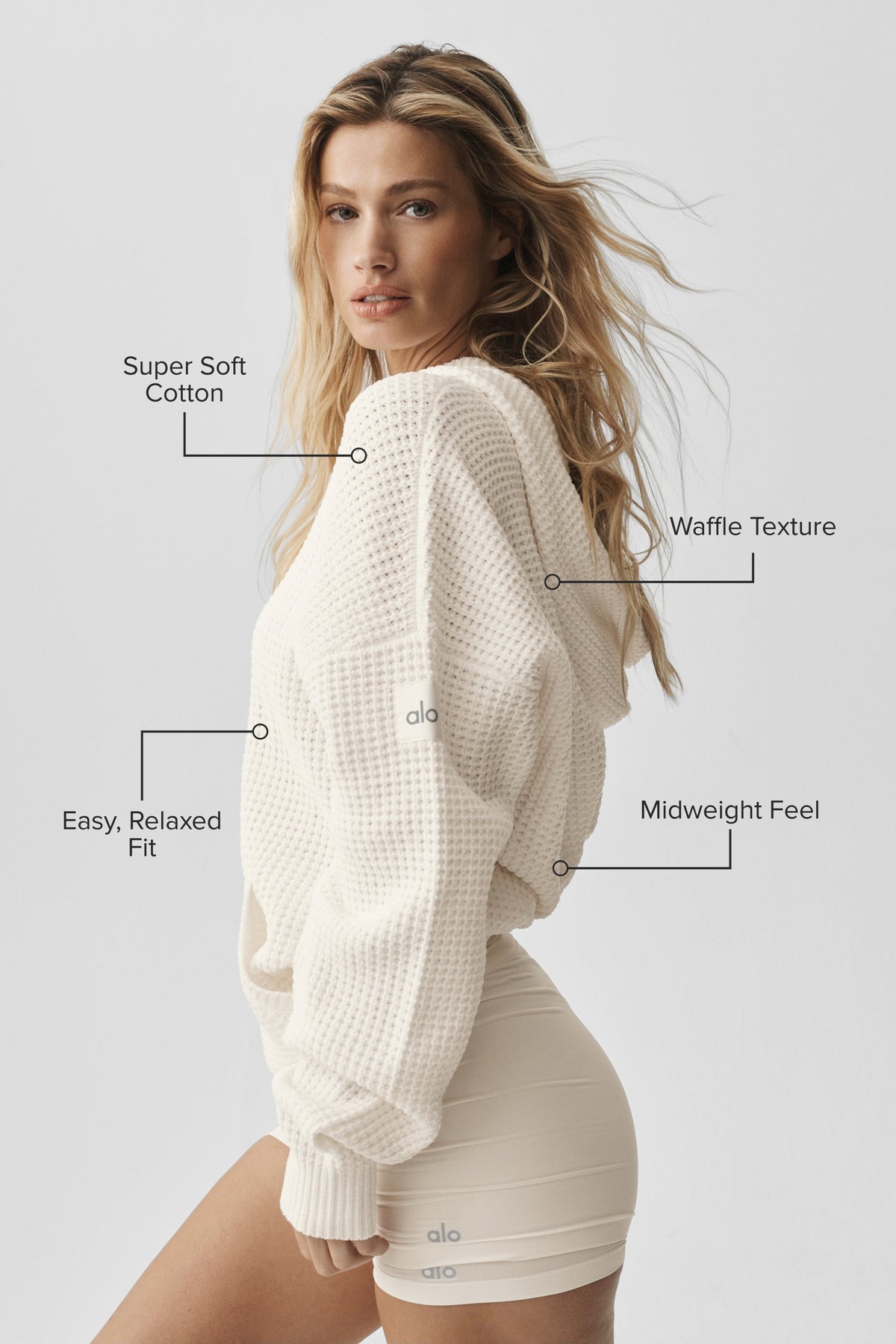 Sweat à capuche Edition en chenille gaufrée - Ivoire