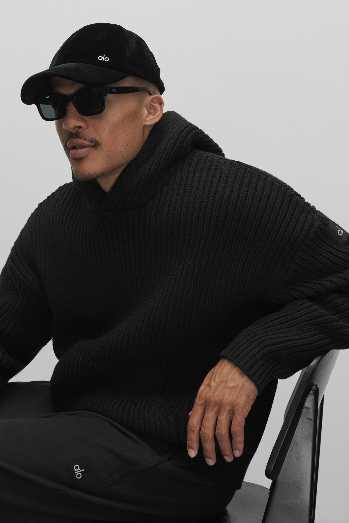 Sweat à capuche Rewind en grosse maille - Noir