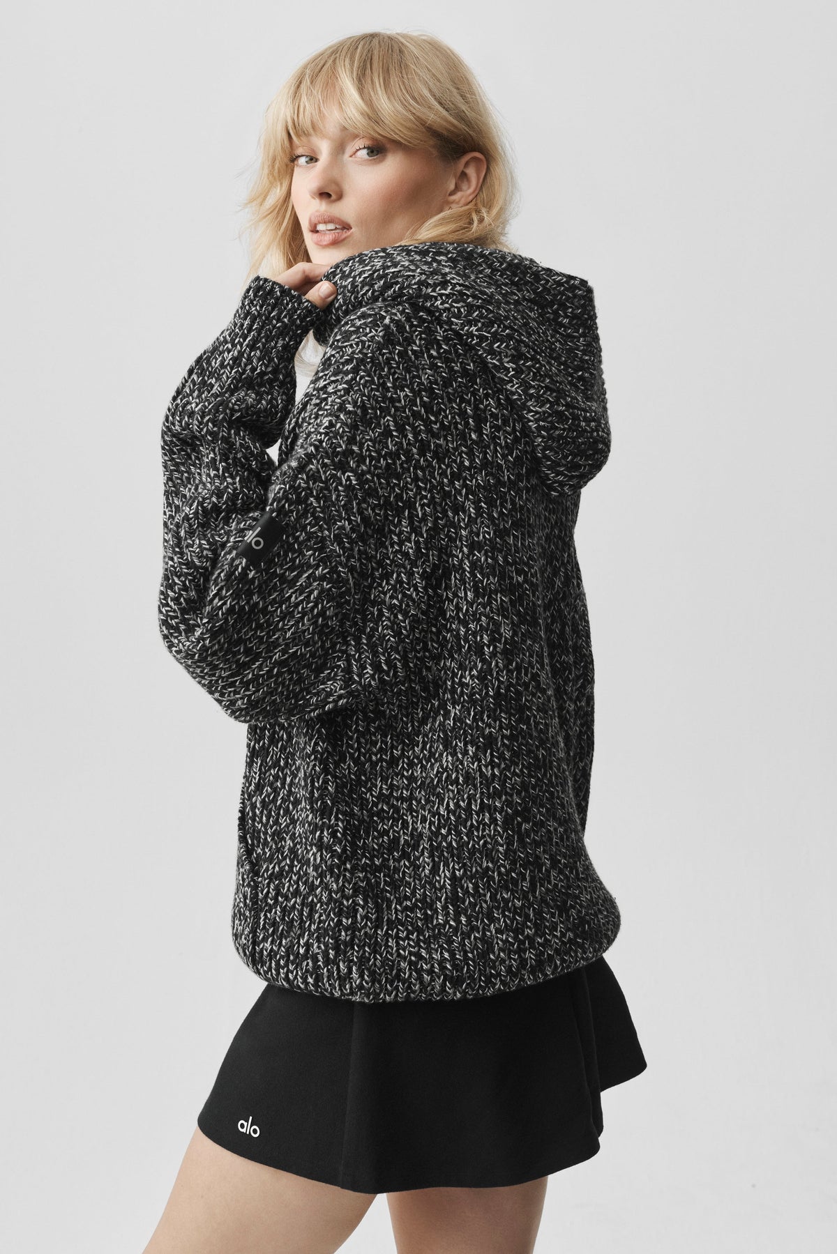 Sweat à capuche Rewind en grosse maille - Noir multicolore