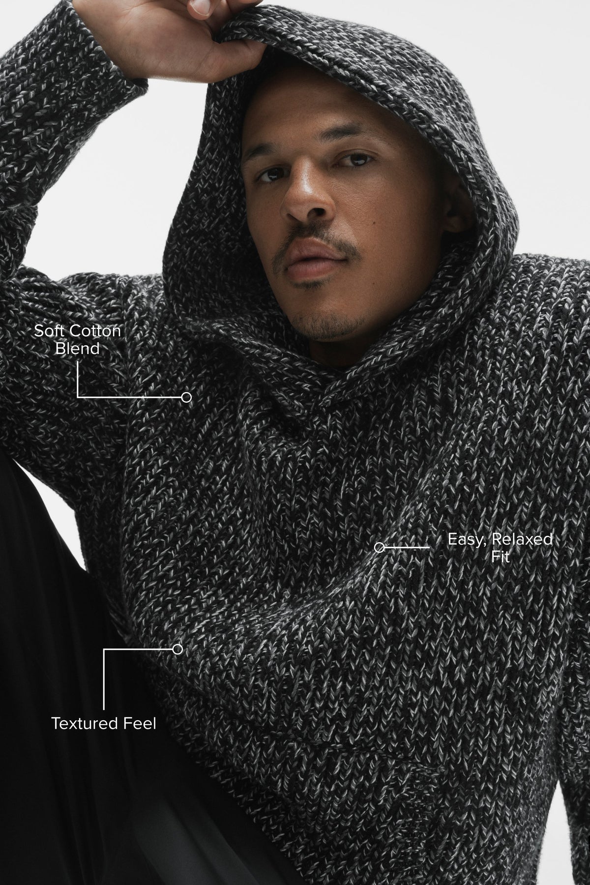 Sweat à capuche Rewind en grosse maille - Noir multicolore