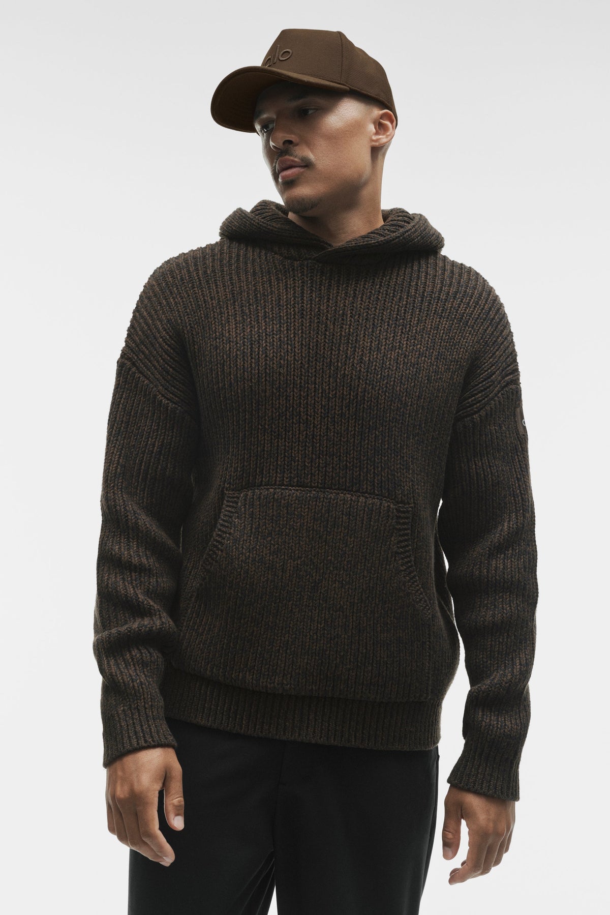 Sweat à capuche Rewind en grosse maille - Espresso multicolore