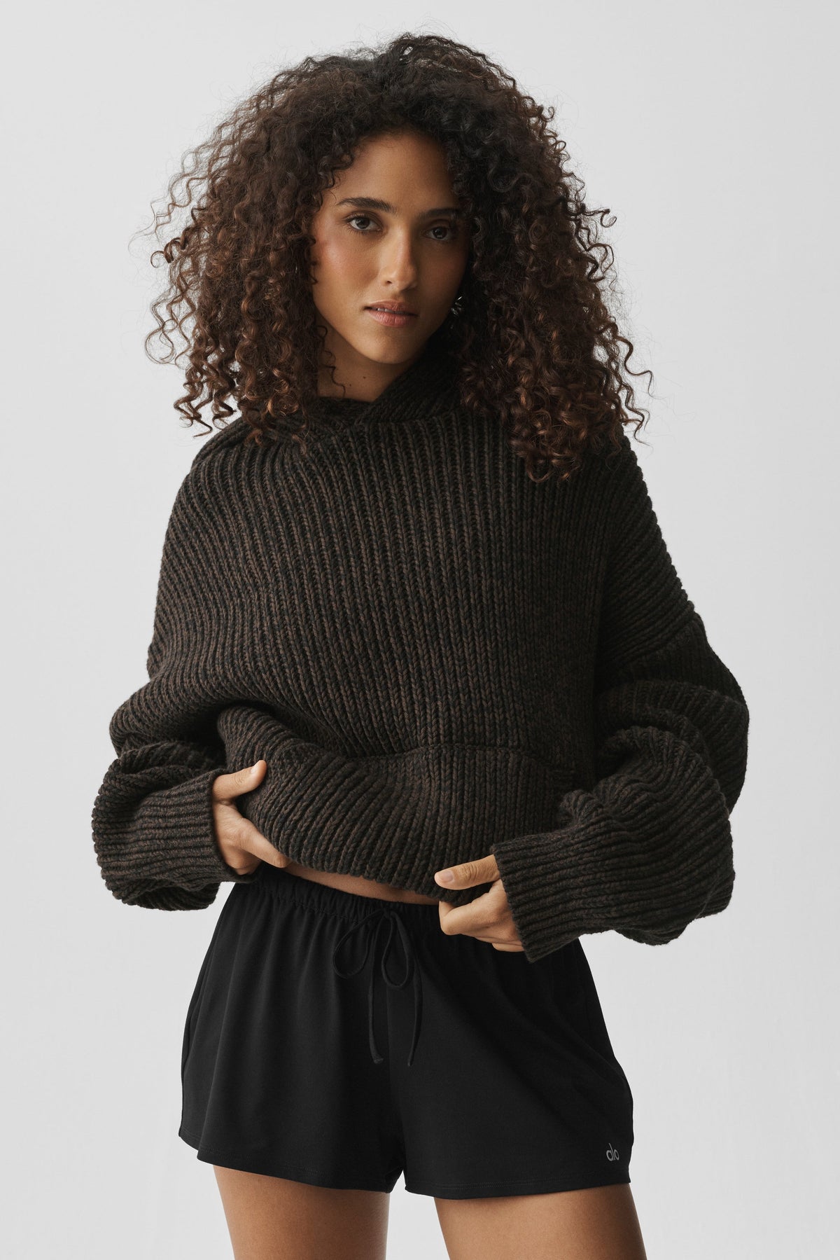 Sweat à capuche Rewind en grosse maille - Espresso multicolore