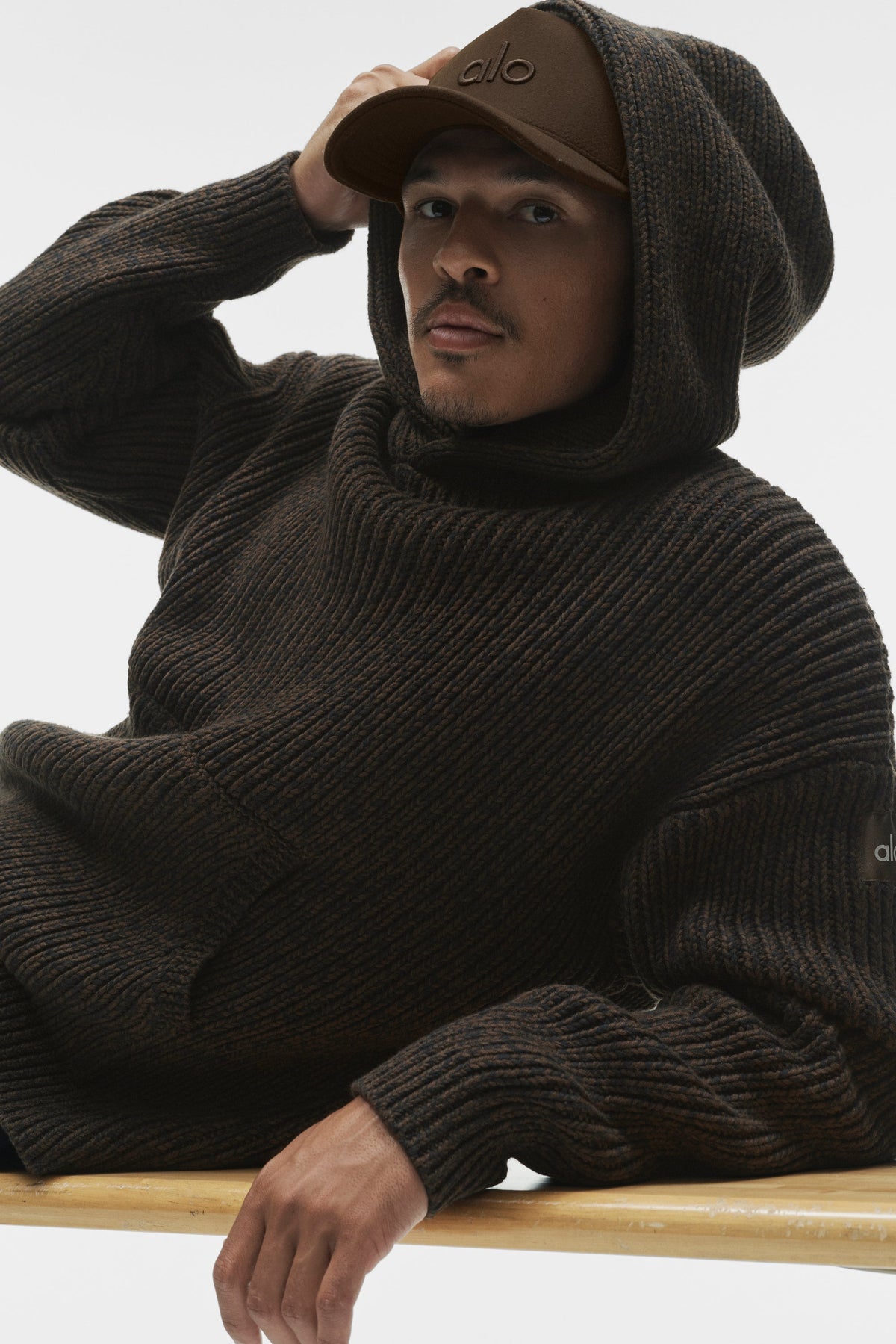 Sweat à capuche Rewind en grosse maille - Espresso multicolore