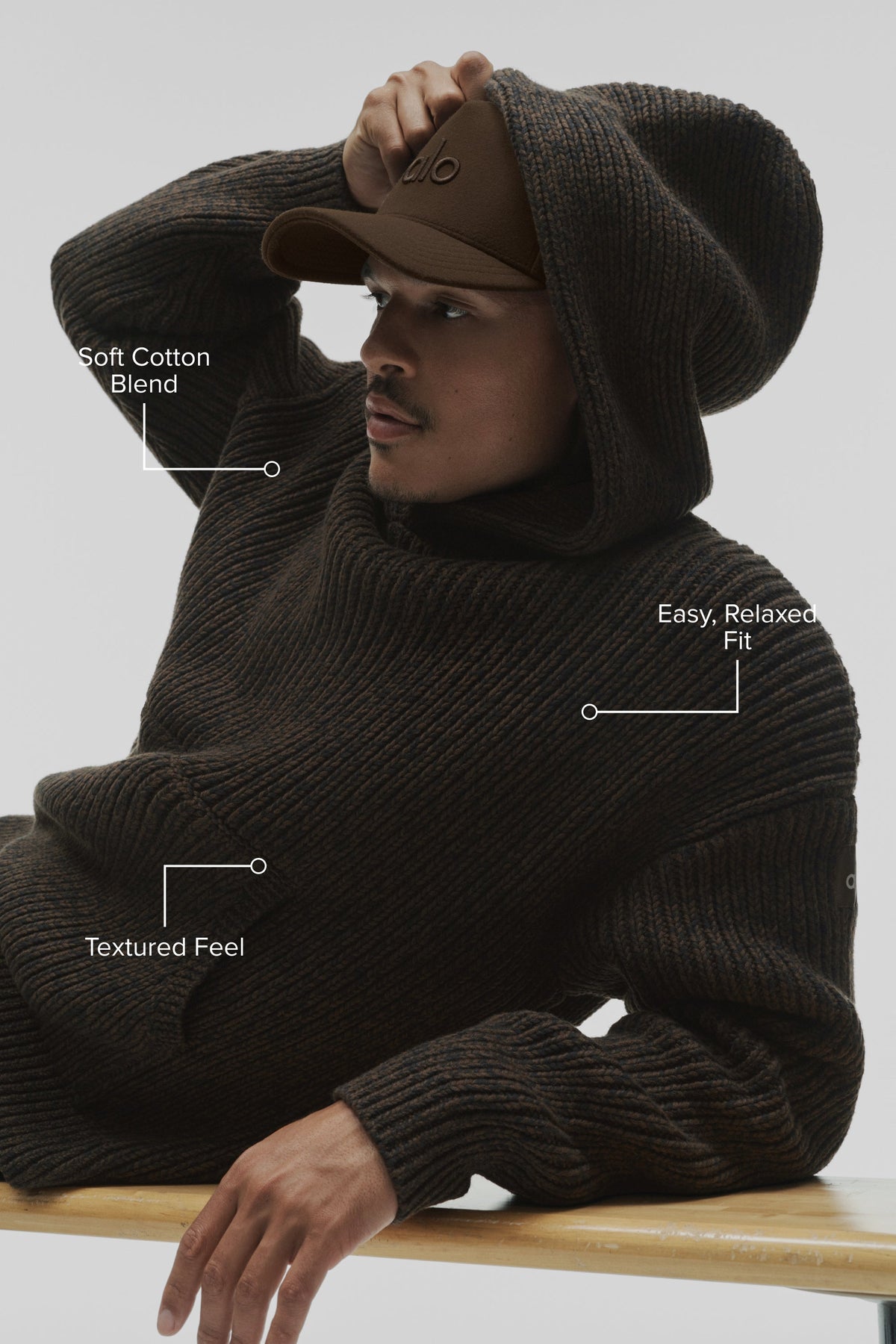 Sweat à capuche Rewind en grosse maille - Espresso multicolore