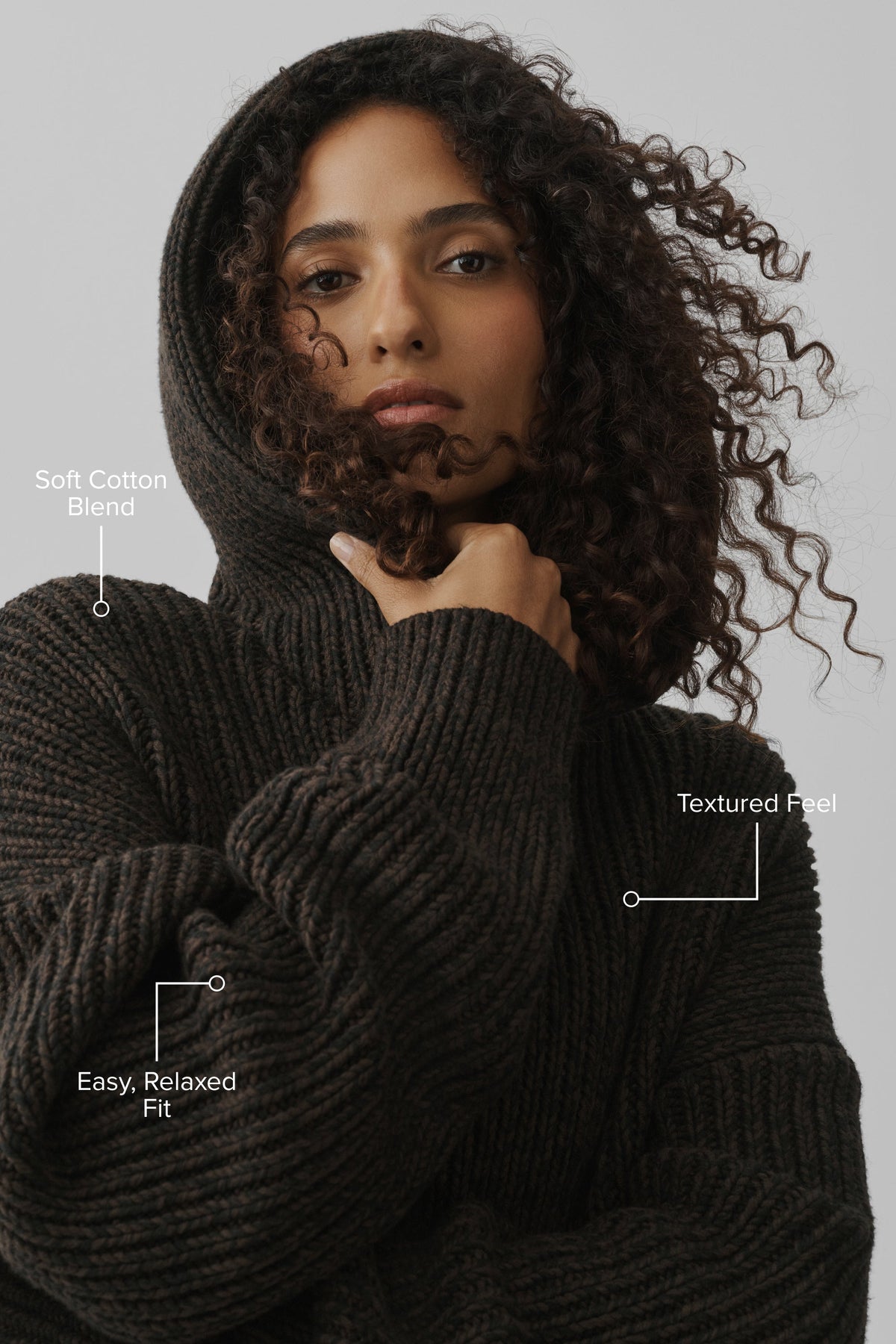 Sweat à capuche Rewind en grosse maille - Espresso multicolore