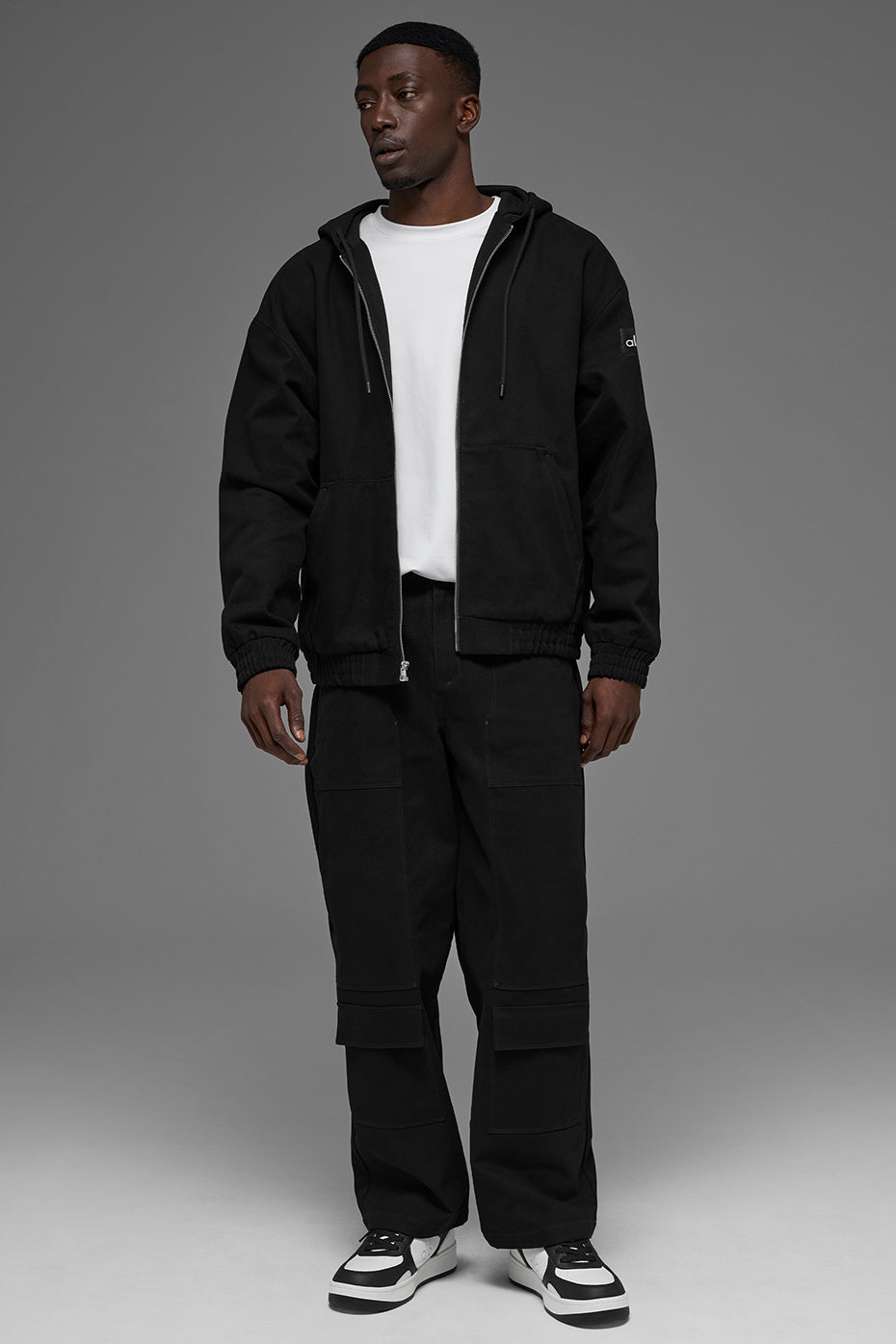 Sweat à capuche entièrement zippé en toile de coton - Noir