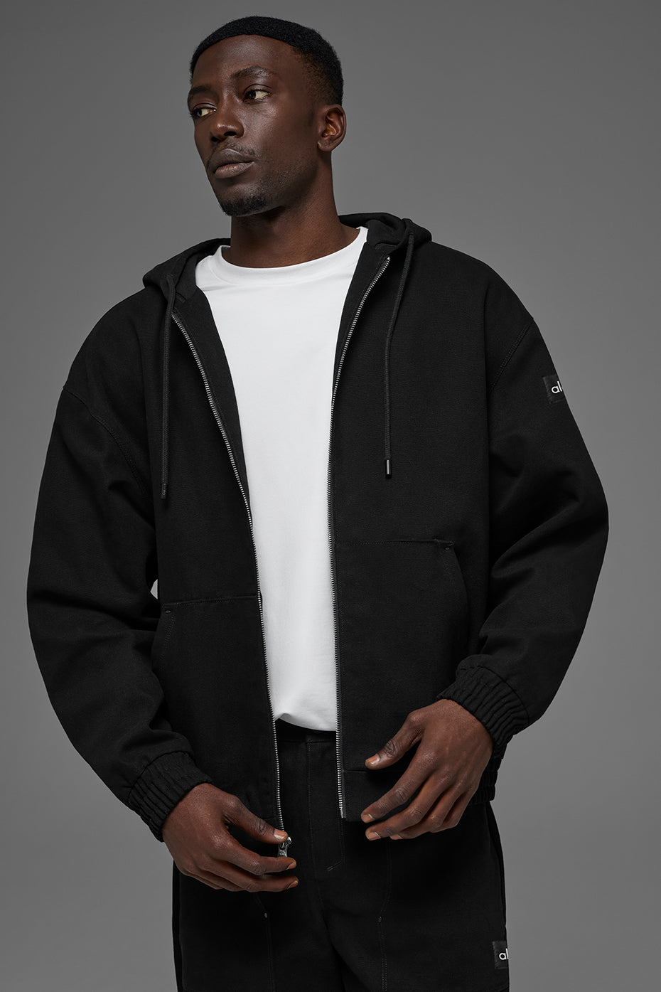 Sweat à capuche entièrement zippé en toile de coton - Noir