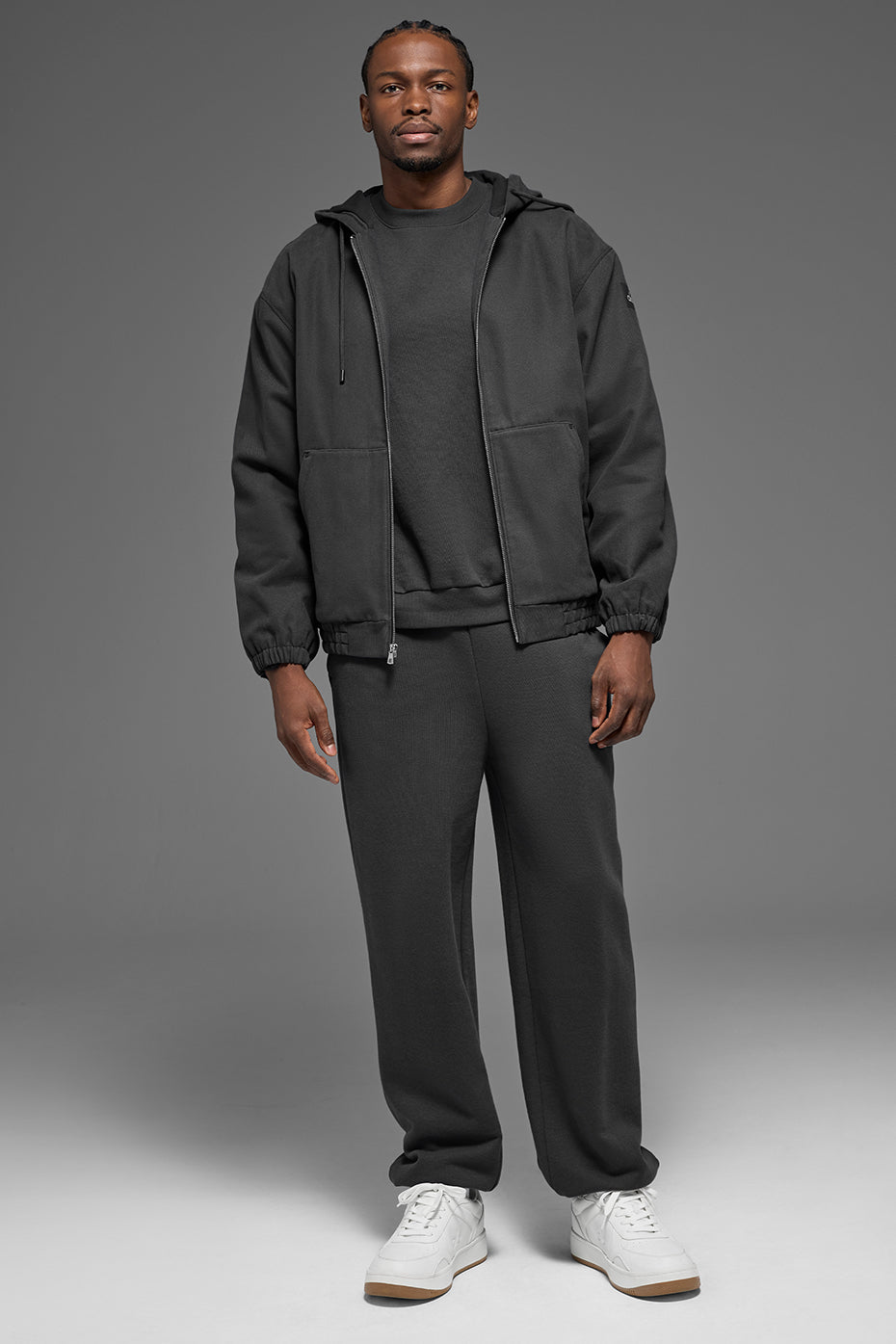 Sweat à capuche entièrement zippé en toile de coton - Anthracite