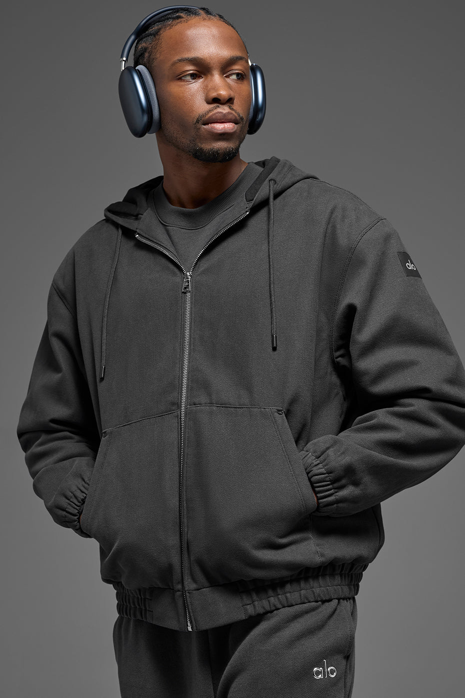 Sweat à capuche entièrement zippé en toile de coton - Anthracite