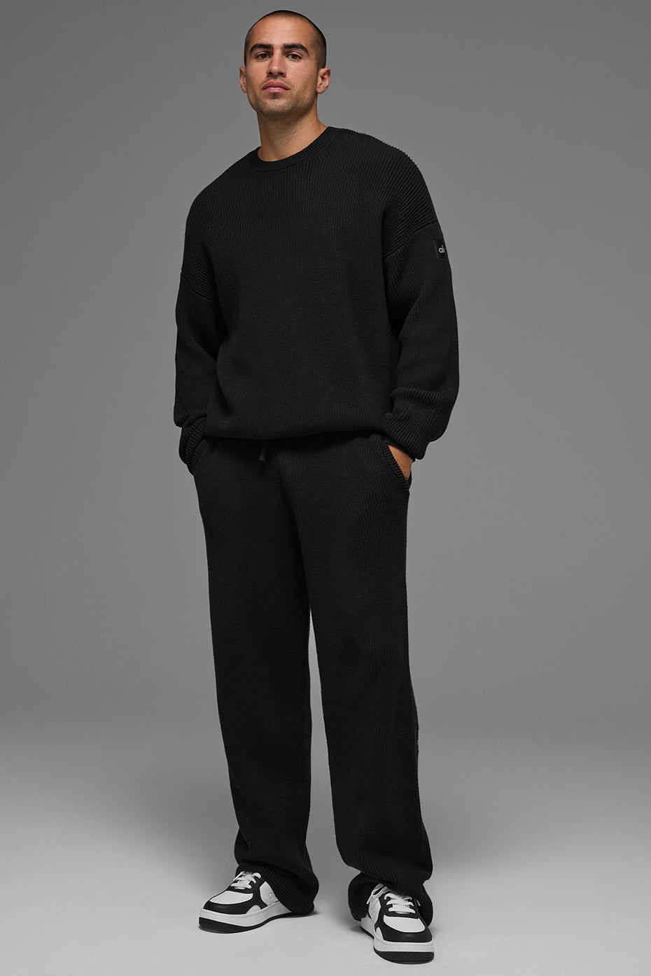 Pantalon de jogging Domain en maille côtelée - Noir