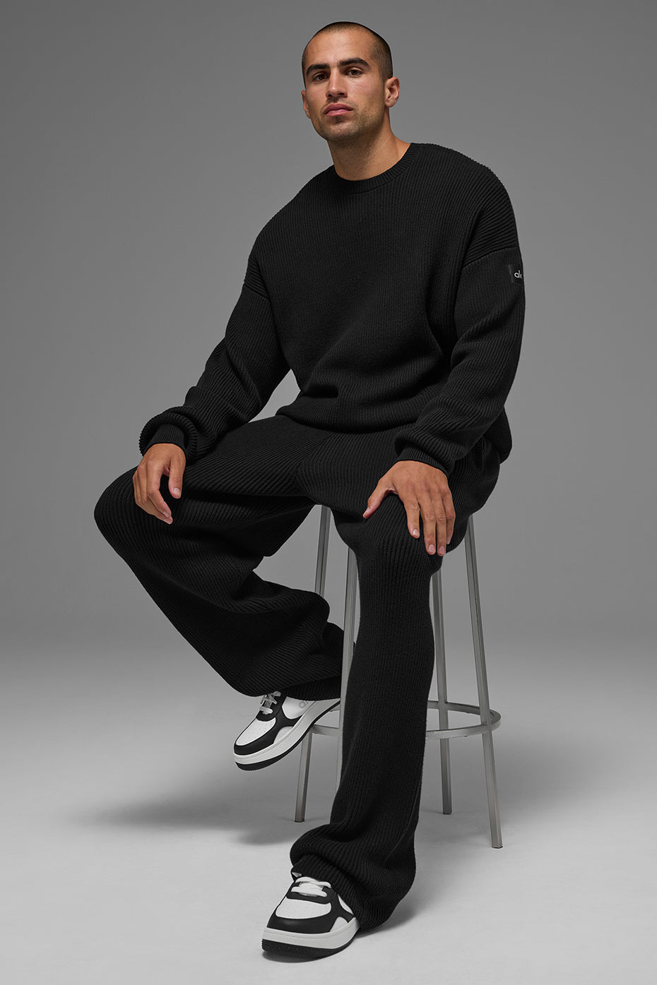 Pantalon de jogging Domain en maille côtelée - Noir
