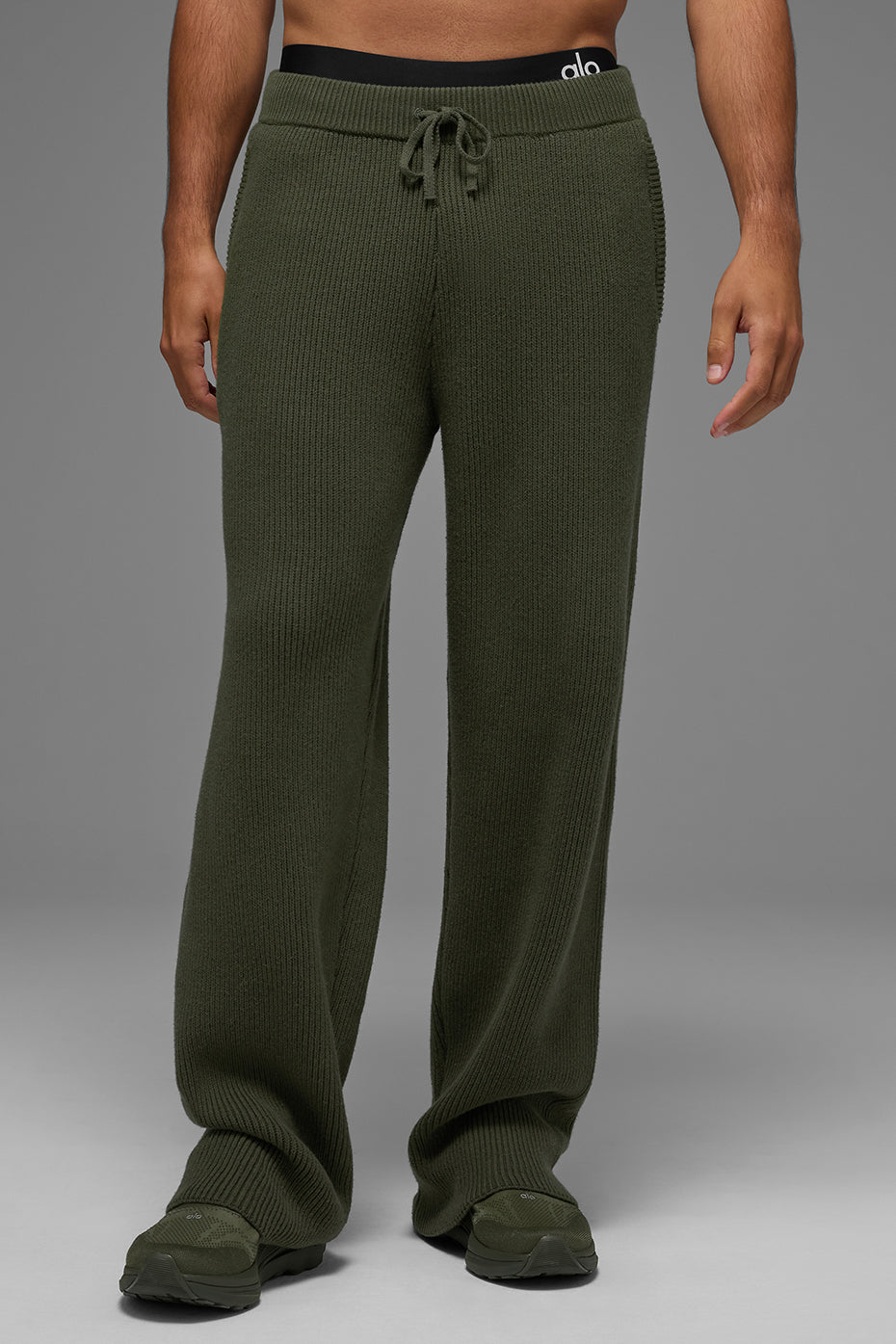 Pantalon de jogging Domain en maille côtelée - Olive verte