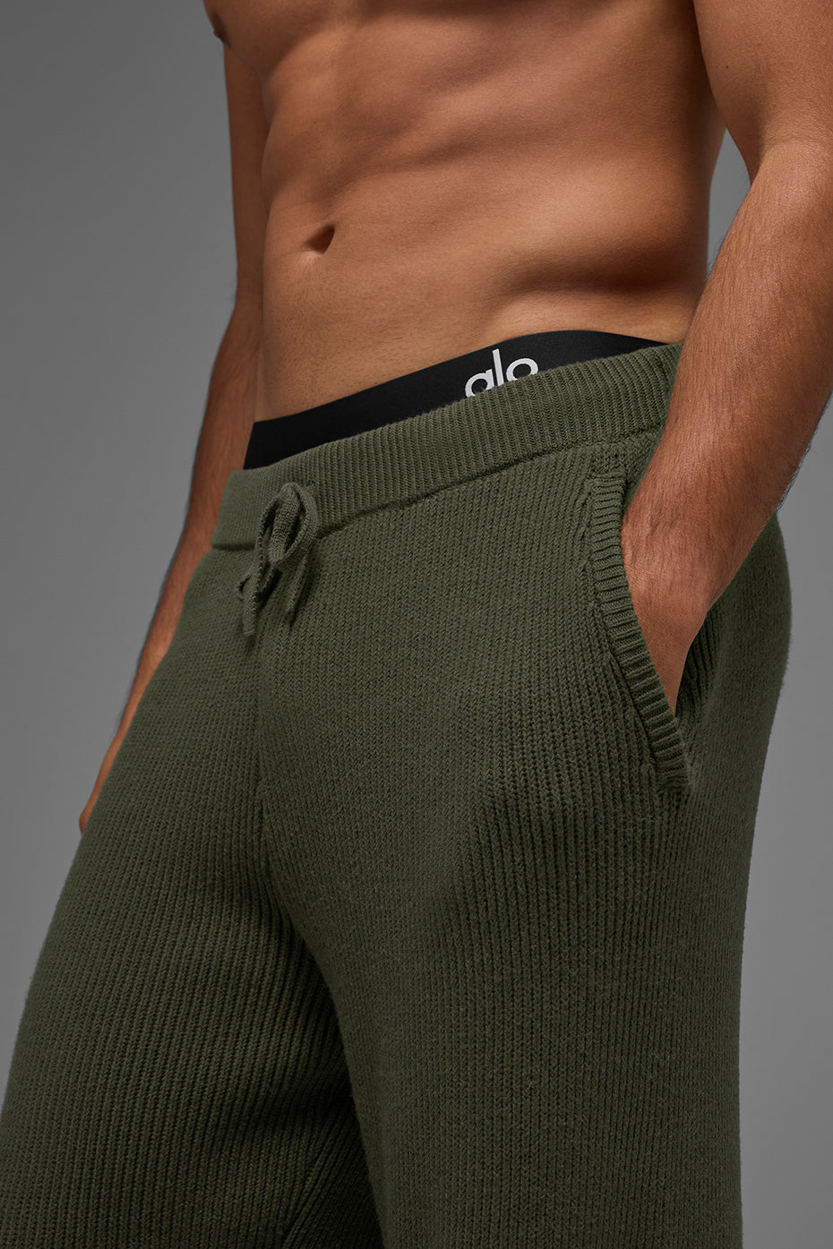 Pantalon de jogging Domain en maille côtelée - Olive verte