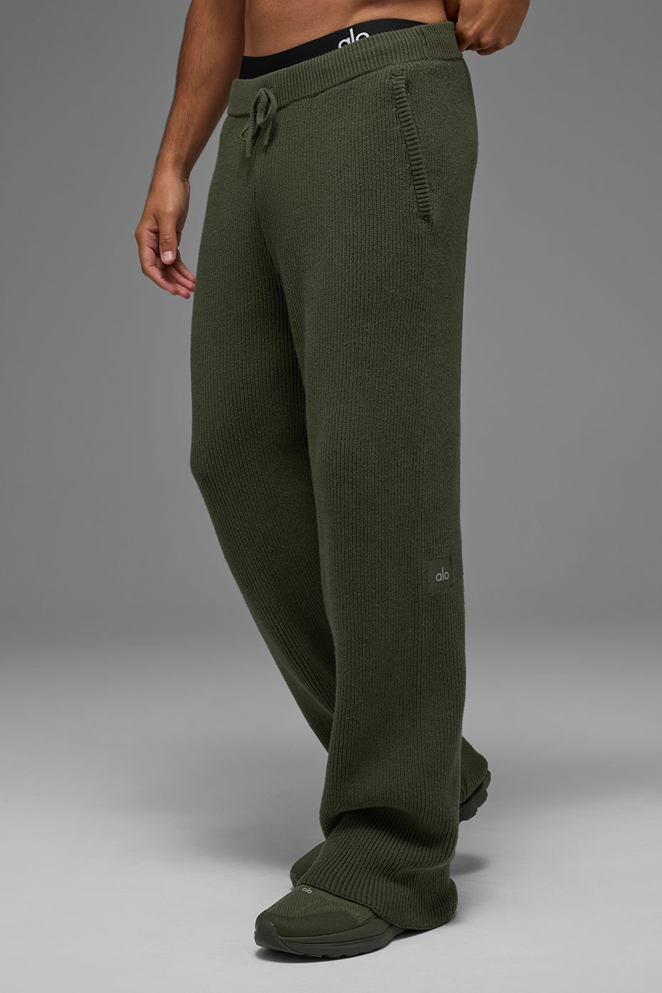 Pantalon de jogging Domain en maille côtelée - Olive verte