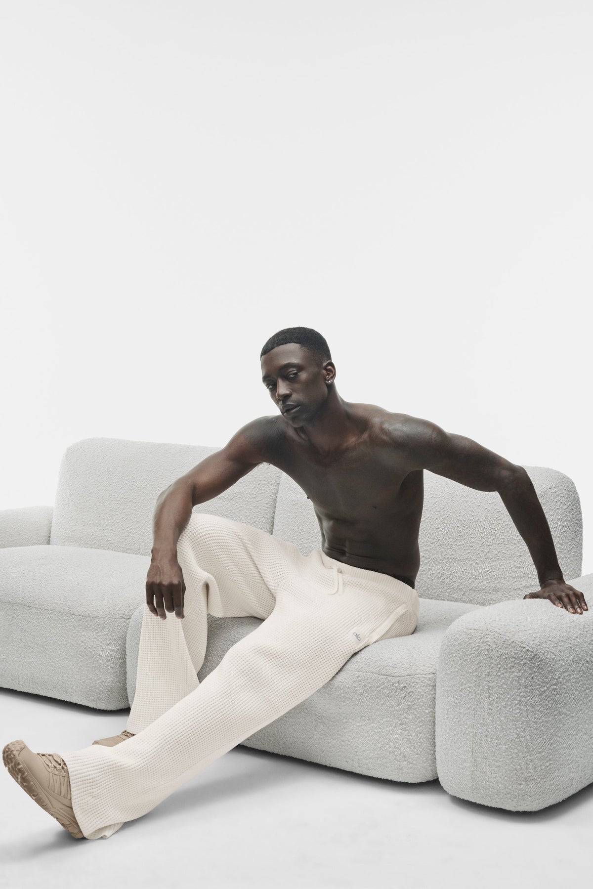 Pantalon droit Edition en chenille gaufrée - Ivoire