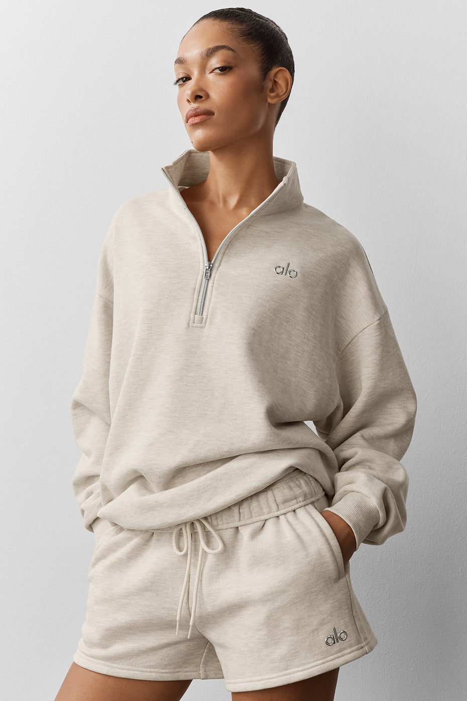 Pull à col zippé 1/4 Accolade - Flocons d’avoine chiné