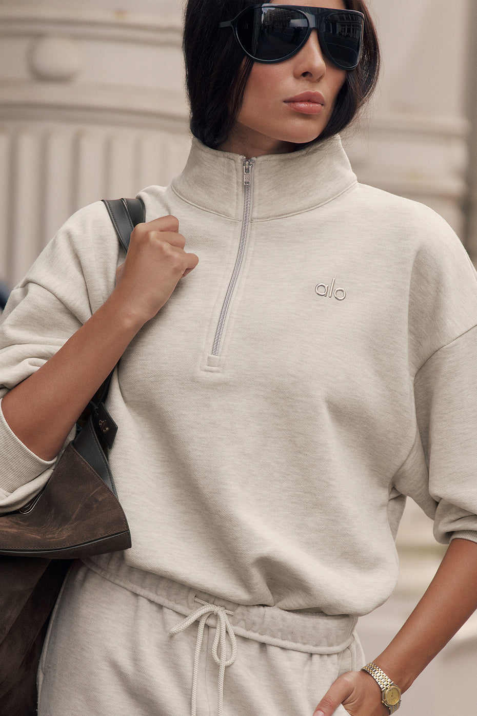 Pull à col zippé 1/4 Accolade - Flocons d’avoine chiné