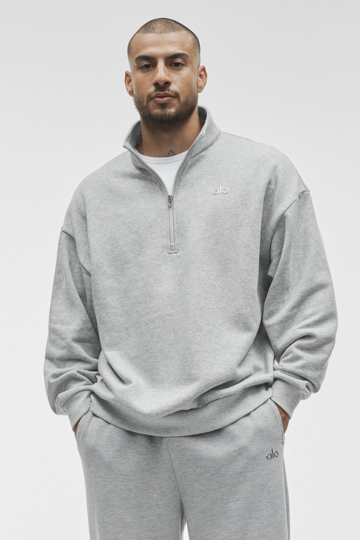 Pull à col zippé 1/4 Accolade - Gris chiné sport
