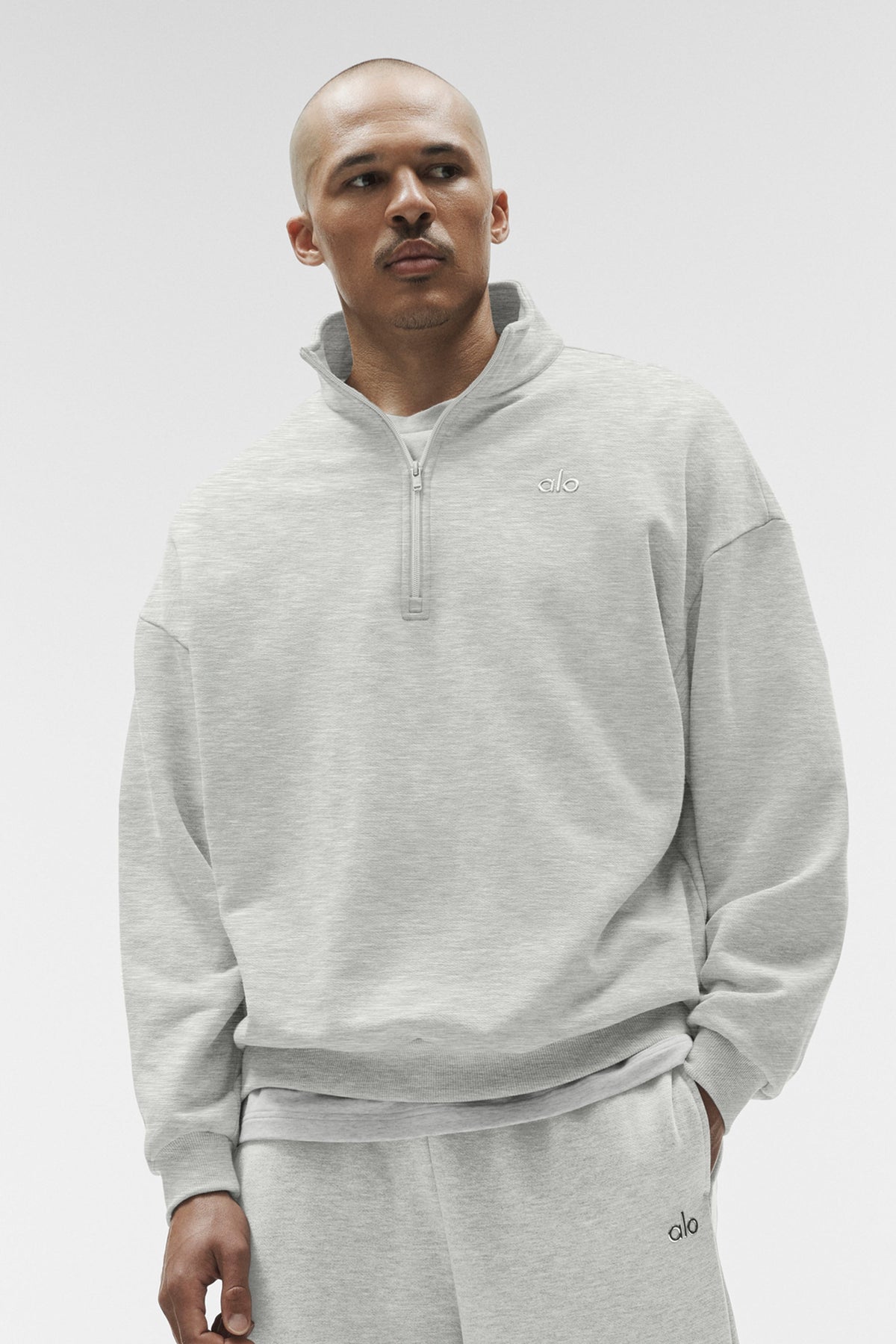 Pull à col zippé 1/4 Accolade - Blanc chiné