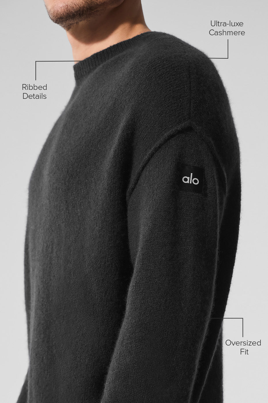 Pull unisexe à col rond New Class en laine et cachemire - Noir