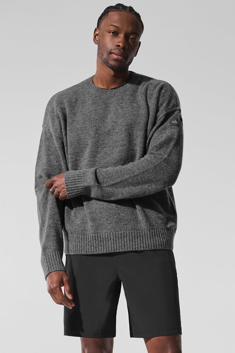 Pull unisexe à col rond New Class en laine et cachemire - Gris platine