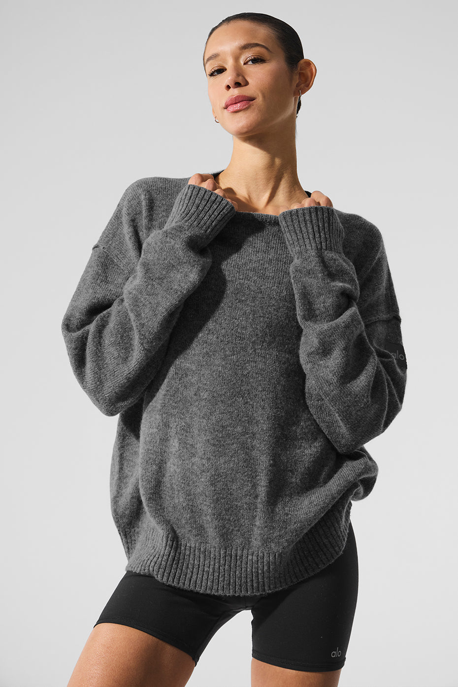 Pull unisexe à col rond New Class en laine et cachemire - Gris platine