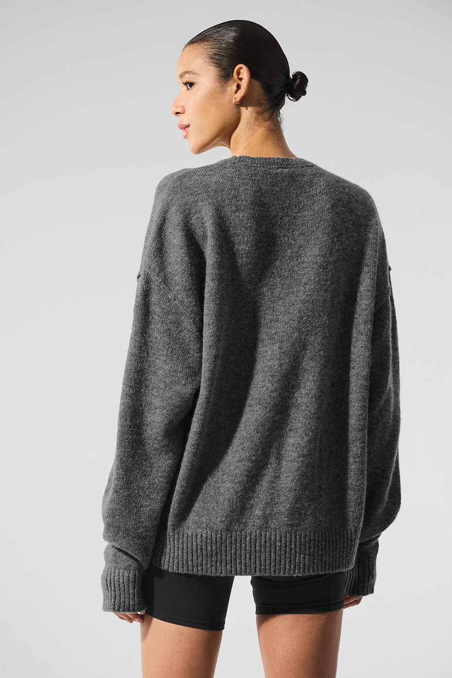 Pull unisexe à col rond New Class en laine et cachemire - Gris platine