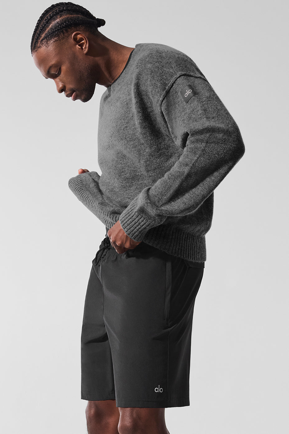 Pull unisexe à col rond New Class en laine et cachemire - Gris platine