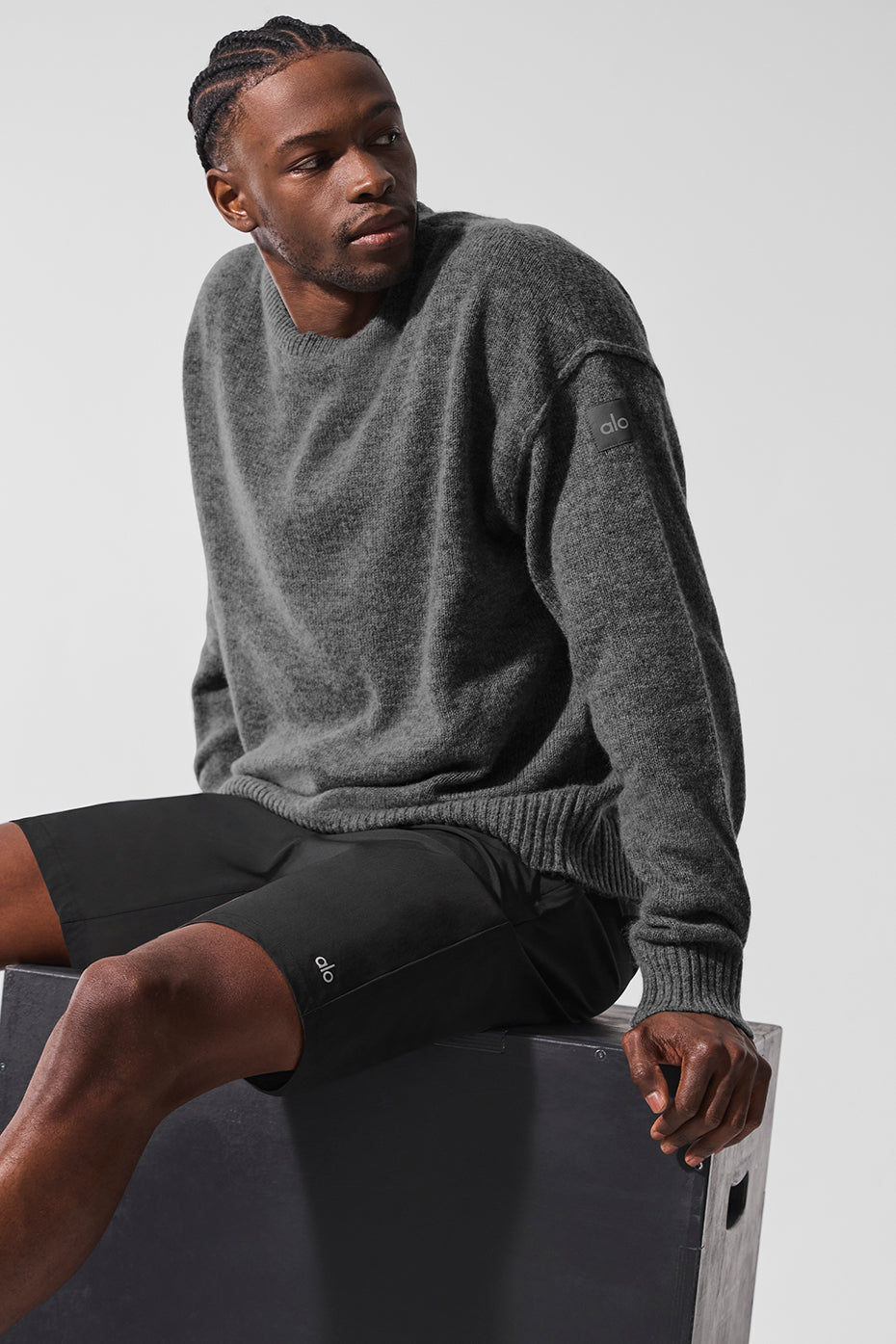 Pull unisexe à col rond New Class en laine et cachemire - Gris platine