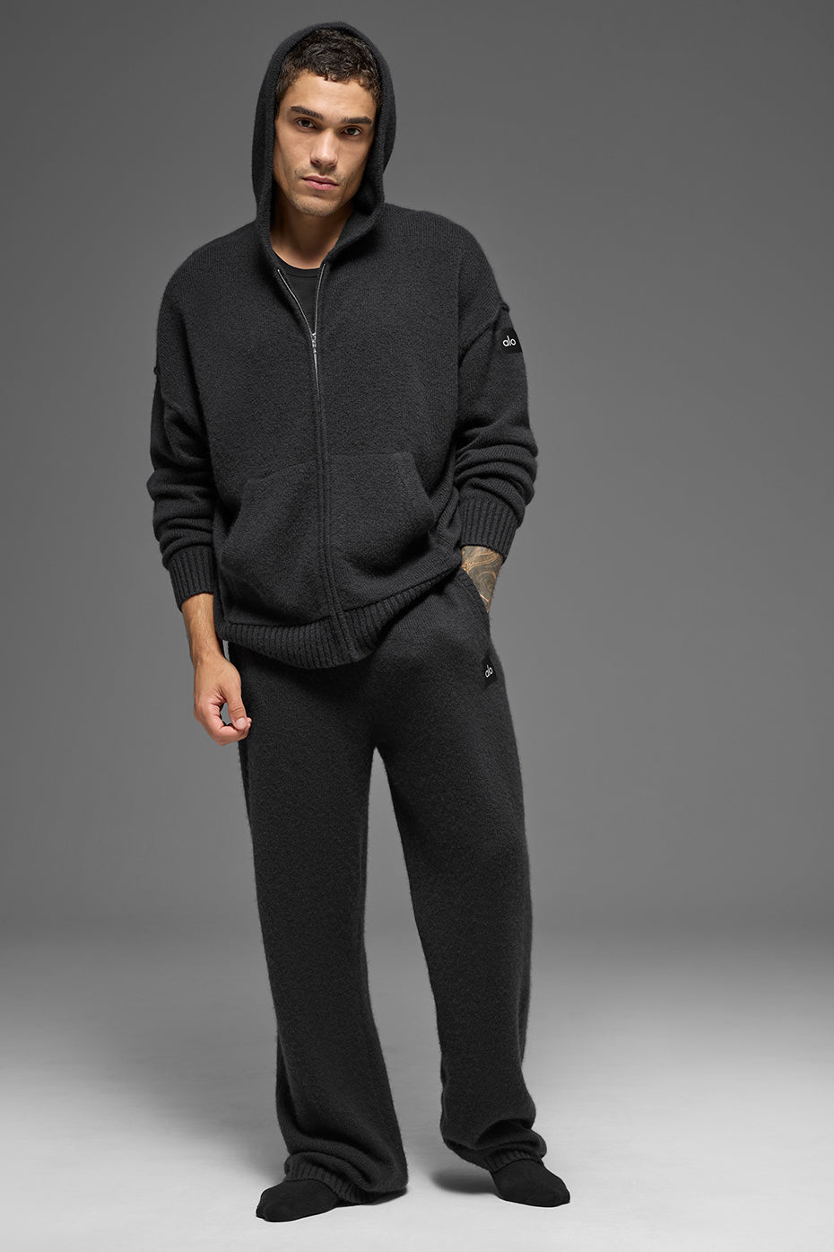 Sweat à capuche entièrement zippé New Class en laine et cachemire - Noir