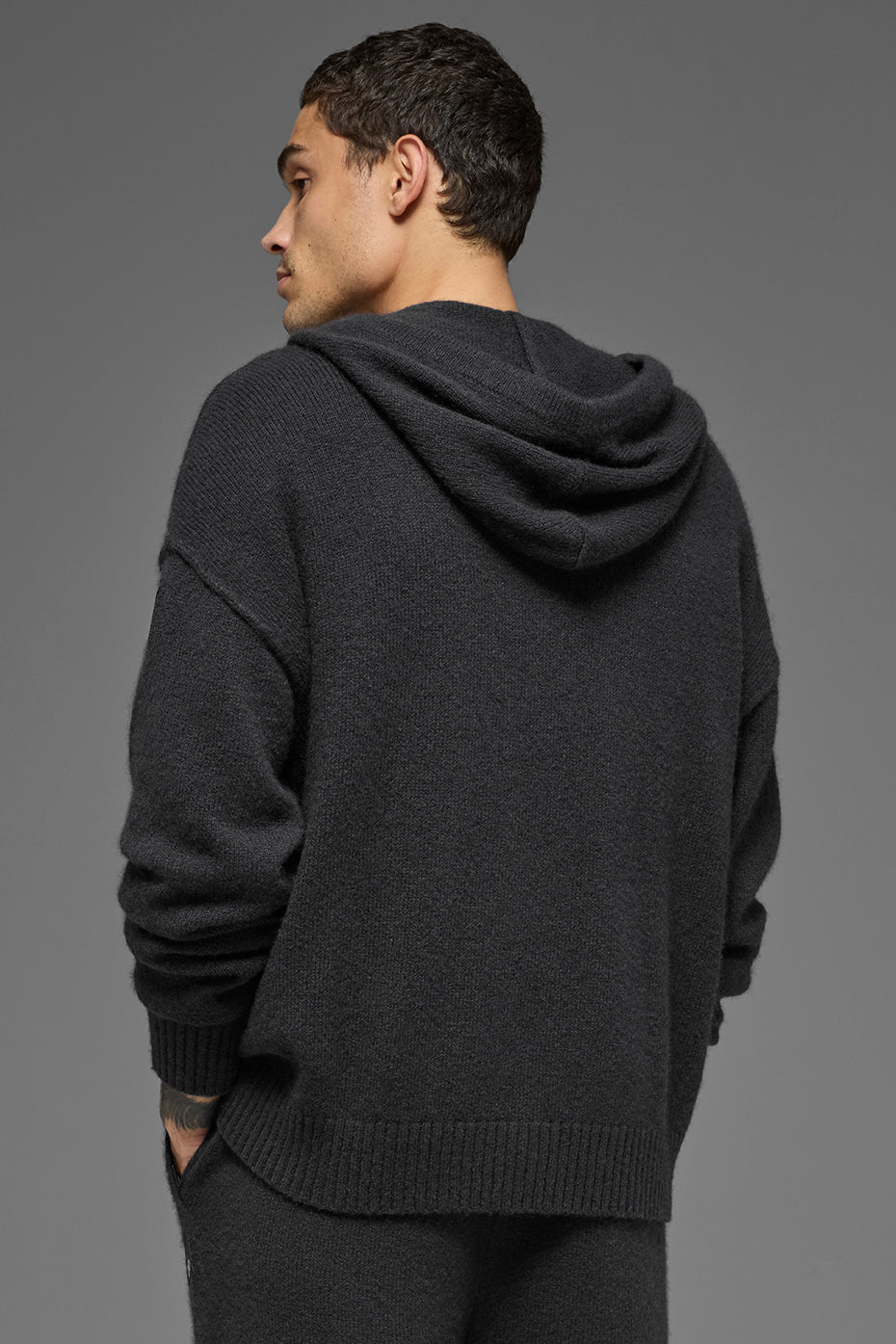 Sweat à capuche entièrement zippé New Class en laine et cachemire - Noir