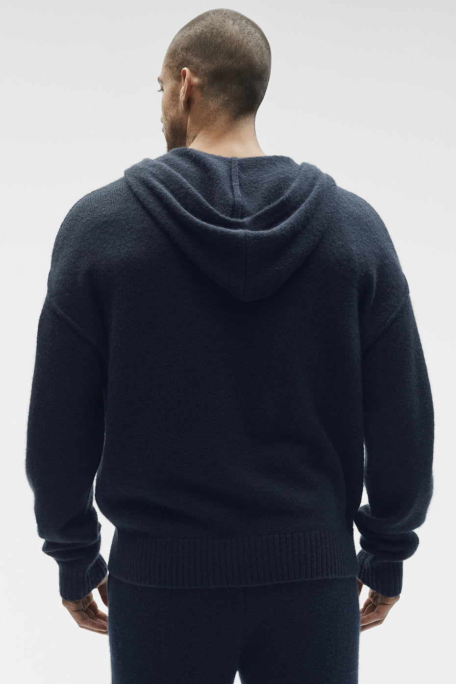 Sweat à capuche entièrement zippé New Class en laine et cachemire - Bleu marine