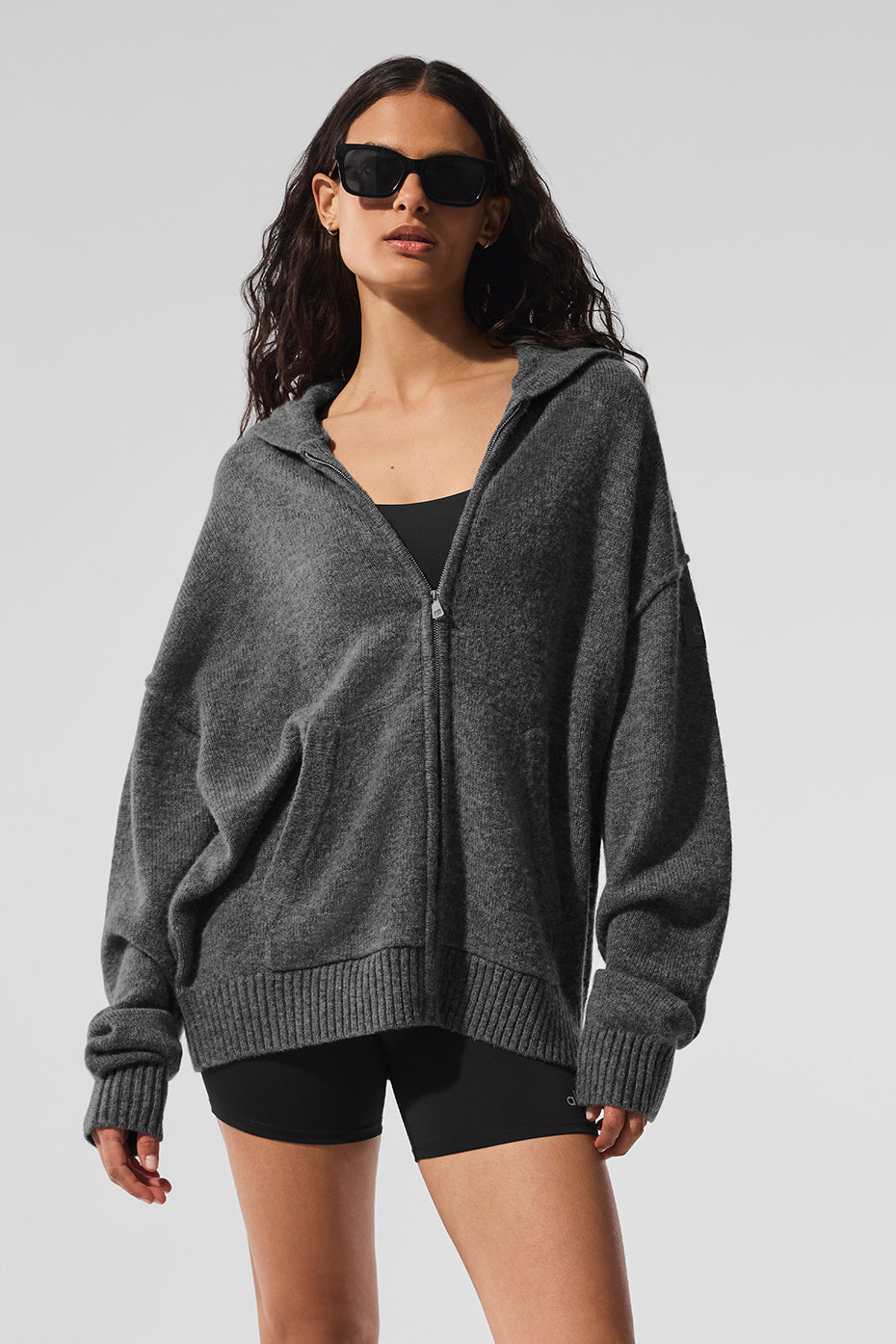 Sweat à capuche entièrement zippé New Class en laine et cachemire - Gris platine
