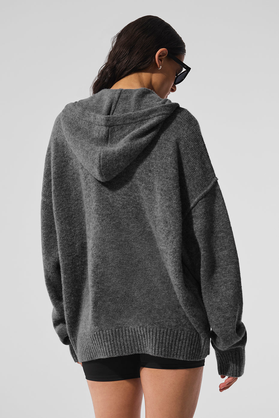 Sweat à capuche entièrement zippé New Class en laine et cachemire - Gris platine