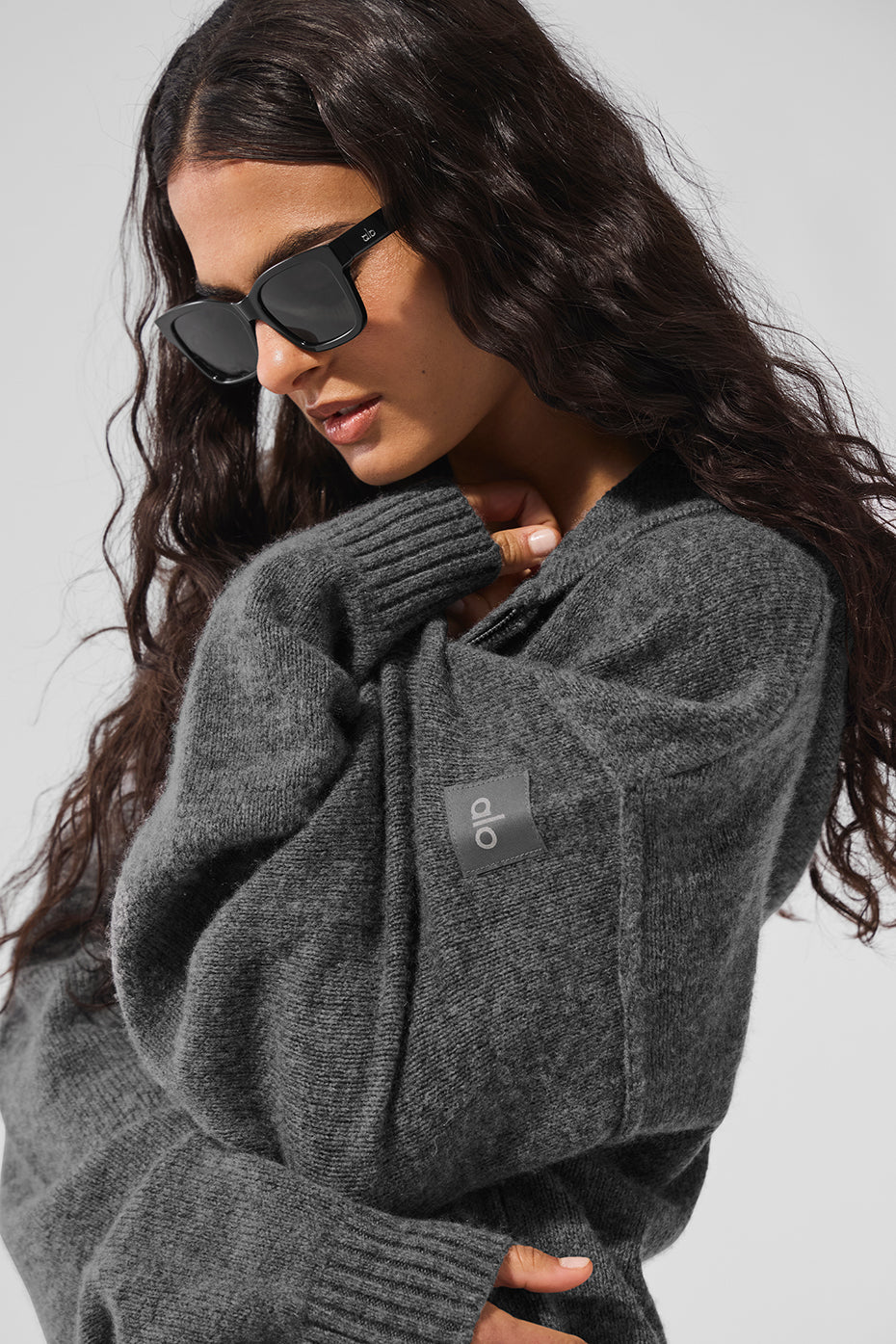 Sweat à capuche entièrement zippé New Class en laine et cachemire - Gris platine
