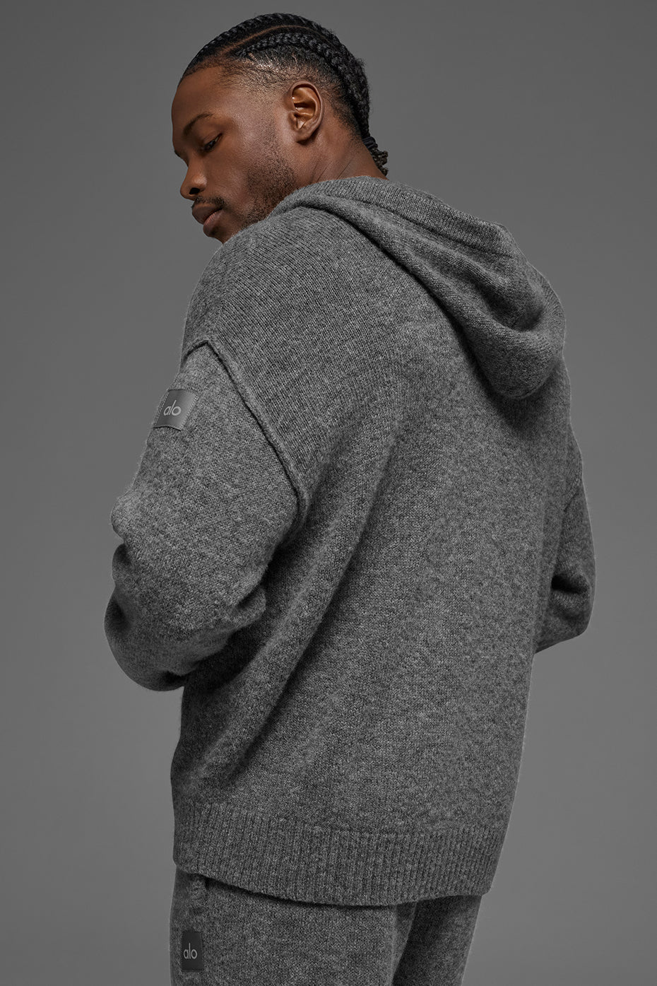 Sweat à capuche entièrement zippé New Class en laine et cachemire - Gris platine