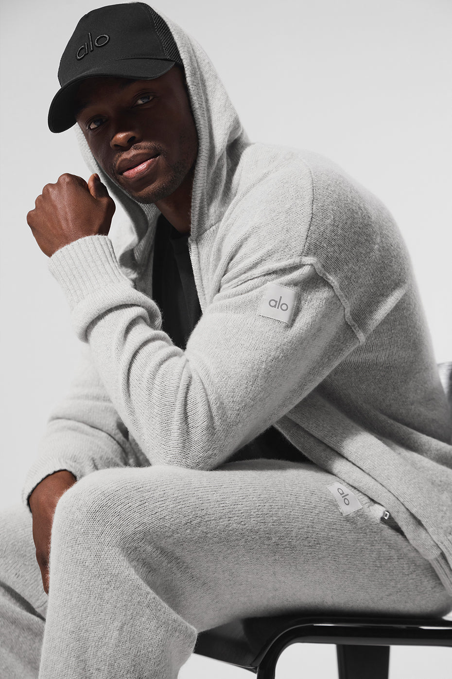 Sweat à capuche entièrement zippé New Class en laine et cachemire - Gris perle chiné