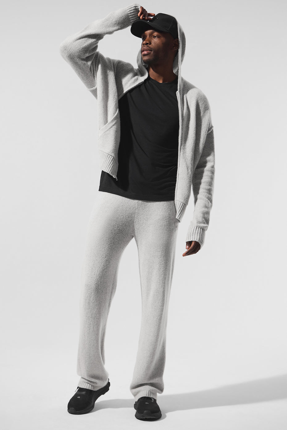 Sweat à capuche entièrement zippé New Class en laine et cachemire - Gris perle chiné
